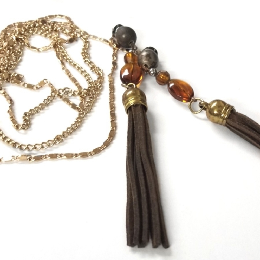 Long Leather Tassle Necklace